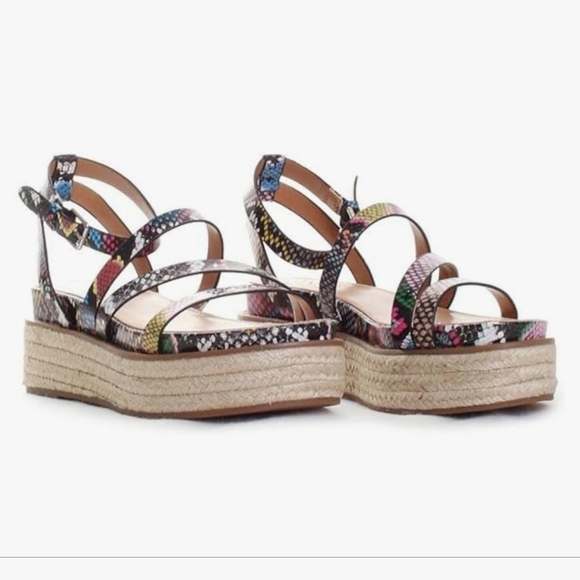 Vince Camuto Aevie Snake Print Leather Strappy Platform Espadrille Wedge Sandals - Picture 1 of 9